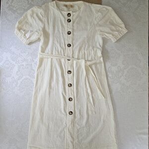 Korean Bonsui 100% Linen Cream Button-Front Dress Size 4/6 Simple Classic